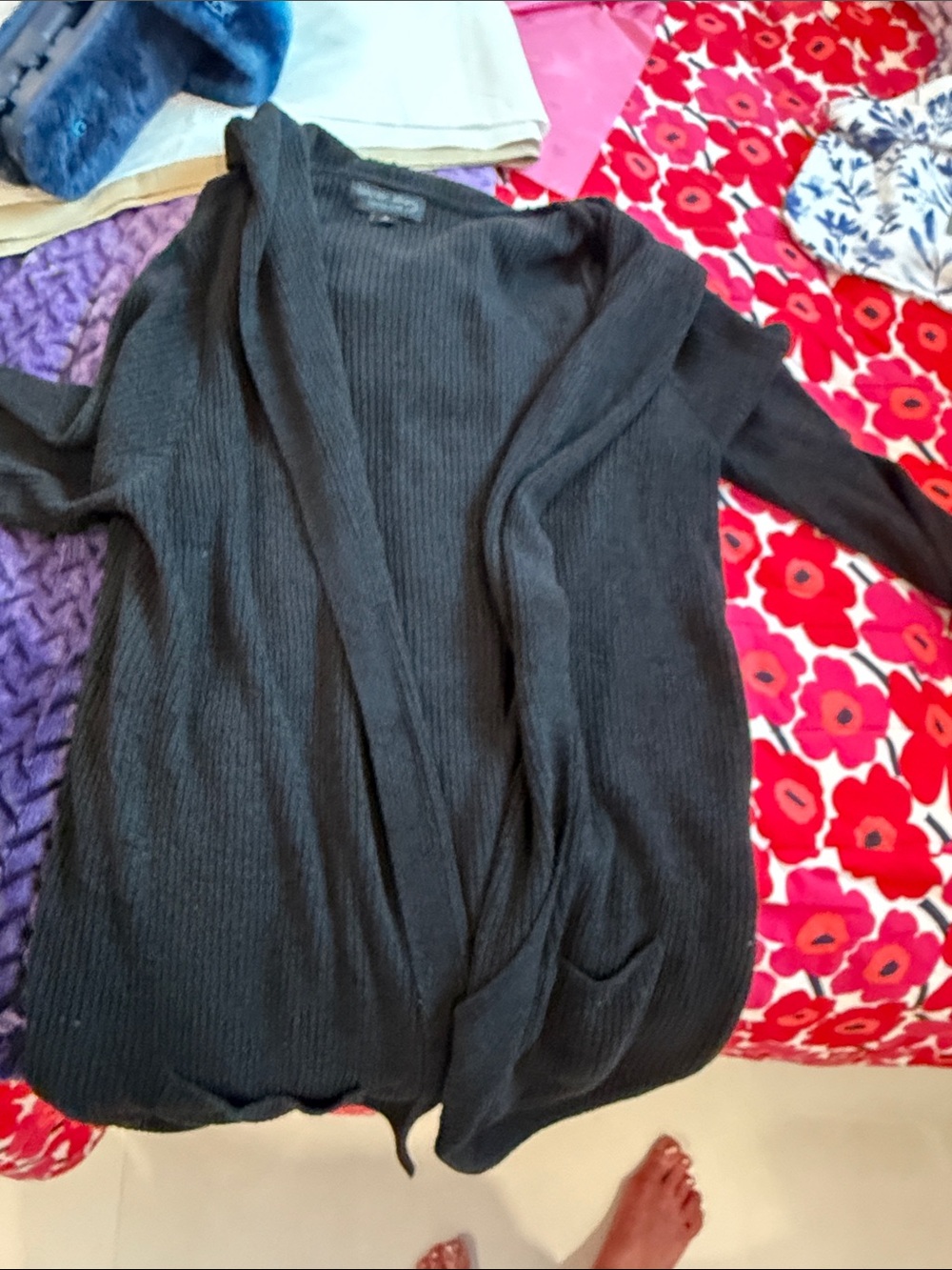 Barefoot Dreams Black Ribbed Open-Front Cardigan
